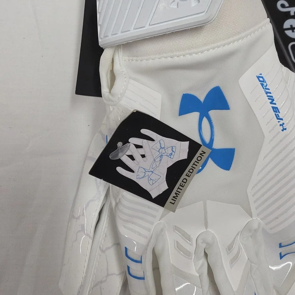 Under Armour F9 Nitro Football Gloves White Blue Sticky Grip Men's Size Medium